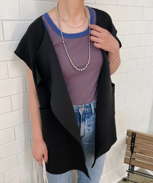 CIAOPANIC（チャオパニック）の「【新色追加】リブボーダータンク（タンクトップ・レディース・キャメル/ピンク/ボルドー/グリーン/イエロー・FREE）」の15枚目の写真