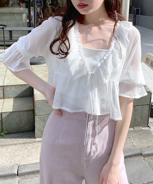 OLIVE des OLIVE（オリーブデオリーブ）の「フリルカーディガンブラウス（シャツ/ブラウス・レディース・ホワイト/オフホワイト/アイボリー・FREE）」の3枚目の写真