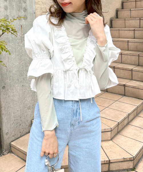 OLIVE des OLIVE（オリーブデオリーブ）の「フリルカーディガンブラウス（シャツ/ブラウス・レディース・ホワイト/オフホワイト/アイボリー・FREE）」の7枚目の写真