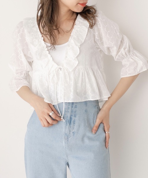 OLIVE des OLIVE（オリーブデオリーブ）の「フリルカーディガンブラウス（シャツ/ブラウス・レディース・ホワイト/オフホワイト/アイボリー・FREE）」の8枚目の写真