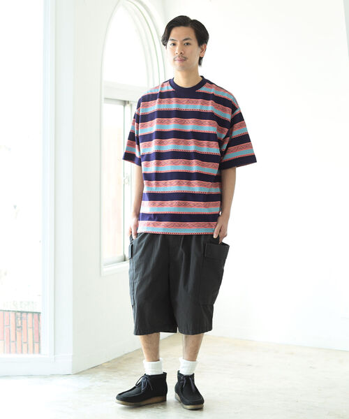 BEAMS(ビームス)の「BEAMS / ジャカード ボーダー クルーネック Tシャツ(Tシャツ/カットソー・メンズ・ネイビー/アイボリー・SMALL/MEDIUM/LARGE/X-LARGE)」の4枚目の写真