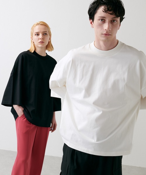 Lui's（ルイス）の「プレミアムスビンモダンビッグシルエットTシャツ（Tシャツ/カットソー・メンズ・ホワイト/ブラック/ライトベージュ・FREE）」の11枚目の写真