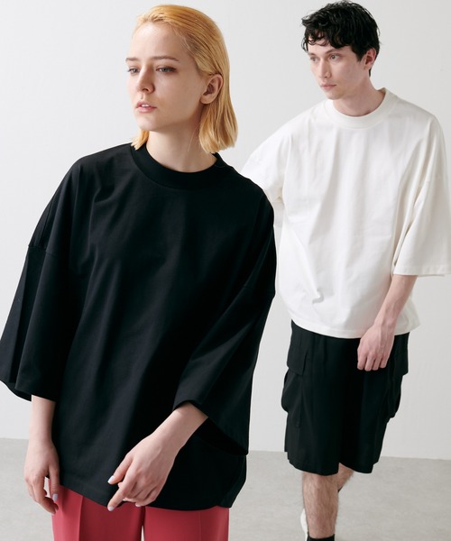 Lui's（ルイス）の「プレミアムスビンモダンビッグシルエットTシャツ（Tシャツ/カットソー・メンズ・ホワイト/ブラック/ライトベージュ・FREE）」の12枚目の写真