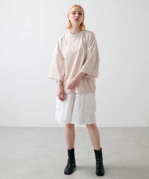 Lui's（ルイス）の「プレミアムスビンモダンビッグシルエットTシャツ（Tシャツ/カットソー・メンズ・ホワイト/ブラック/ライトベージュ・FREE）」の18枚目の写真