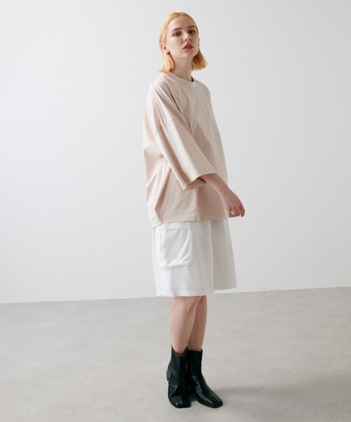 Lui's（ルイス）の「プレミアムスビンモダンビッグシルエットTシャツ（Tシャツ/カットソー・メンズ・ホワイト/ブラック/ライトベージュ・FREE）」の19枚目の写真