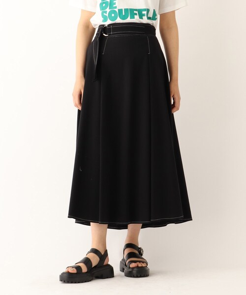 【C】リネン混ストレッチベルテッドフレアスカート【WEB限定サイズ】