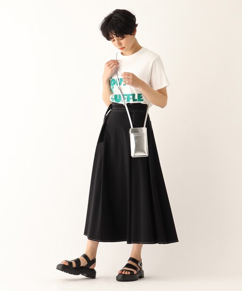 【C】リネン混ストレッチベルテッドフレアスカート【WEB限定サイズ】