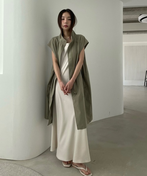 Didot.showroom（ディドット ショールーム）の「スタンドカラーロングベスト（ベスト・レディース・カーキ/ダークグレー・FREE）」の5枚目の写真