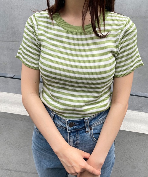 frunco（フランコ）の「ボーダーリブニットT（Tシャツ/カットソー・レディース・グリーン/レッド/ブラック・FREE）」の3枚目の写真