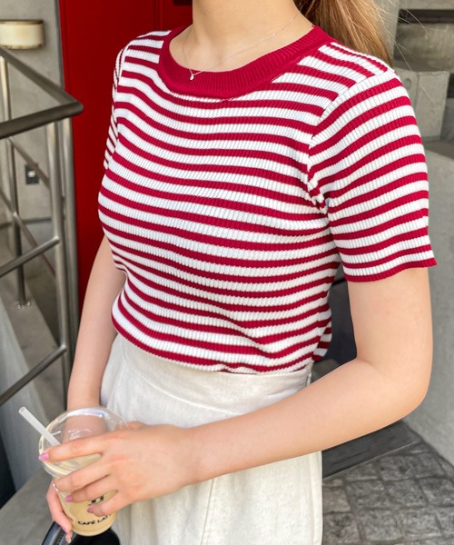 frunco（フランコ）の「ボーダーリブニットT（Tシャツ/カットソー・レディース・グリーン/レッド/ブラック・FREE）」の13枚目の写真