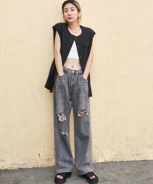 Auntie Rosa Holiday(アンティローザホリデー)の「ノーカラーミリタリーベスト(ベスト・レディース・ブラック/カーキ/オリーブ・FREE)」の5枚目の写真