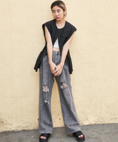 Auntie Rosa Holiday(アンティローザホリデー)の「ノーカラーミリタリーベスト(ベスト・レディース・ブラック/カーキ/オリーブ・FREE)」の6枚目の写真