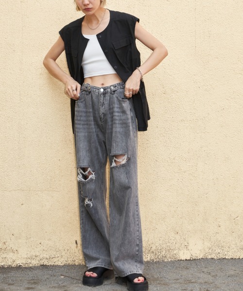 Auntie Rosa Holiday(アンティローザホリデー)の「ノーカラーミリタリーベスト(ベスト・レディース・ブラック/カーキ/オリーブ・FREE)」の4枚目の写真