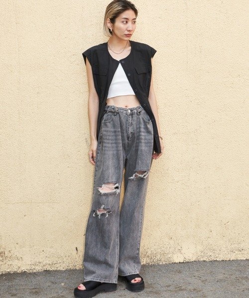 Auntie Rosa Holiday(アンティローザホリデー)の「ノーカラーミリタリーベスト(ベスト・レディース・ブラック/カーキ/オリーブ・FREE)」の8枚目の写真