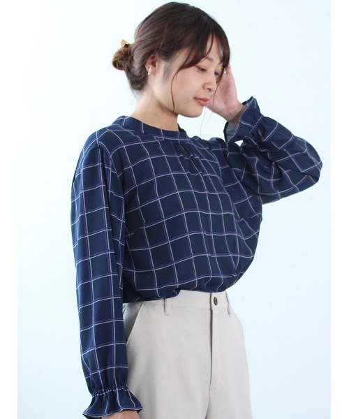 fleur by mint breeze（フルールバイミントブリーズ）の「【M～5L 大きいサイズ】バックリボン 格子柄 ブラウス（シャツ/ブラウス・レディース・ネイビー/クリーム/ラベンダー・LL/3L/4L/5L/M/L）」の3枚目の写真
