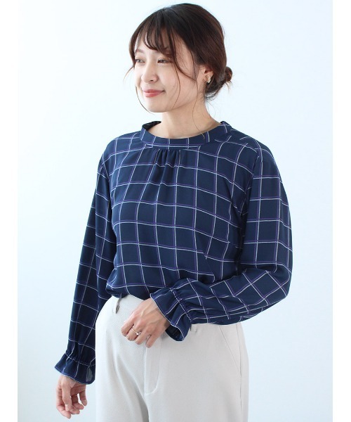 fleur by mint breeze（フルールバイミントブリーズ）の「【M～5L 大きいサイズ】バックリボン 格子柄 ブラウス（シャツ/ブラウス・レディース・ネイビー/クリーム/ラベンダー・LL/3L/4L/5L/M/L）」の7枚目の写真