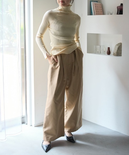 TRIANGLE PALETTE(トライアングルパレット)の「袖釦ボトルネックリブニット(ニット/セーター・レディース・ライトグレー/ベージュ/ブルー/アイボリー/ブラック/ラベンダー/ブラウン/ミント・FREE)」の12枚目の写真