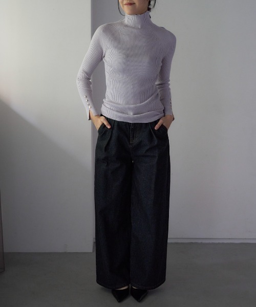 TRIANGLE PALETTE(トライアングルパレット)の「袖釦ボトルネックリブニット(ニット/セーター・レディース・ライトグレー/ベージュ/ブルー/アイボリー/ブラック/ラベンダー/ブラウン/ミント・FREE)」の22枚目の写真