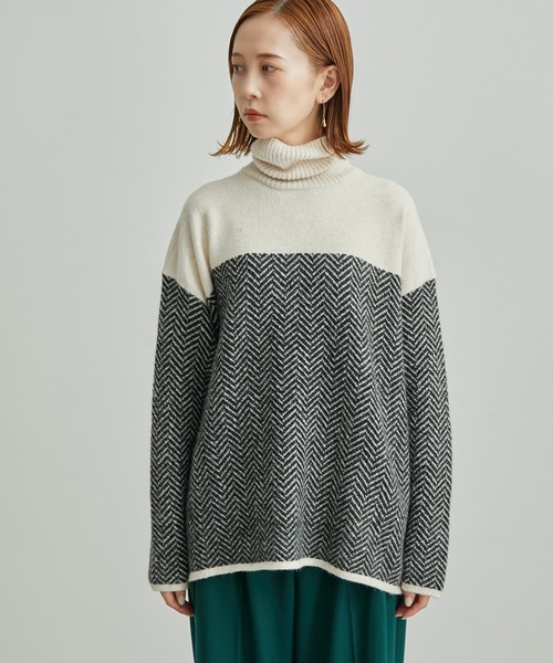 ROPE' PICNIC（ロペピクニック）の「ヘリンボーンジャガードニットプルオーバー（ニット/セーター・レディース・ブラック/グリーン・38）」の7枚目の写真