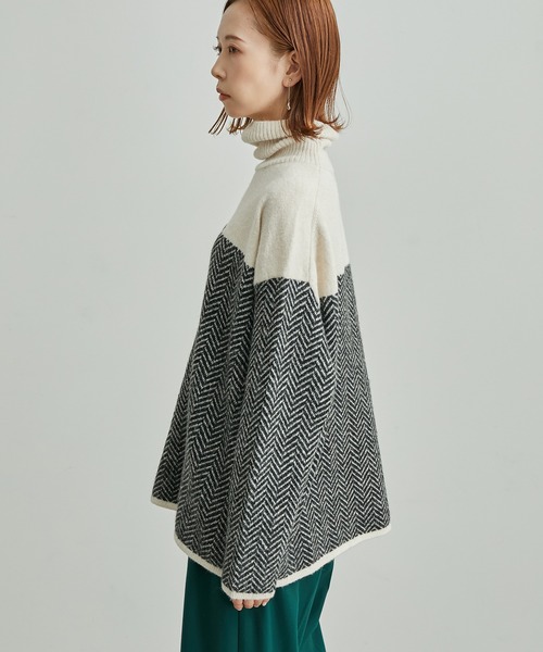 ROPE' PICNIC（ロペピクニック）の「ヘリンボーンジャガードニットプルオーバー（ニット/セーター・レディース・ブラック/グリーン・38）」の13枚目の写真