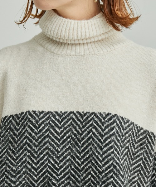 ROPE' PICNIC（ロペピクニック）の「ヘリンボーンジャガードニットプルオーバー（ニット/セーター・レディース・ブラック/グリーン・38）」の3枚目の写真