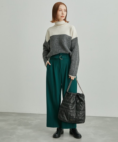 ROPE' PICNIC（ロペピクニック）の「ヘリンボーンジャガードニットプルオーバー（ニット/セーター・レディース・ブラック/グリーン・38）」の4枚目の写真