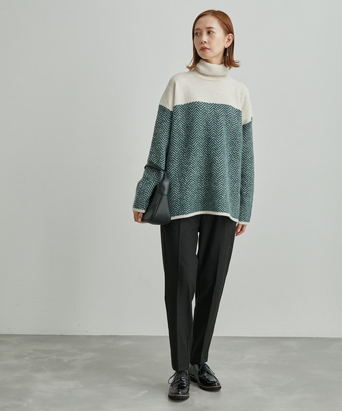 ROPE' PICNIC（ロペピクニック）の「ヘリンボーンジャガードニットプルオーバー（ニット/セーター・レディース・ブラック/グリーン・38）」の10枚目の写真