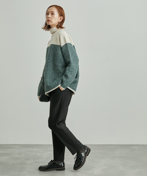 ROPE' PICNIC（ロペピクニック）の「ヘリンボーンジャガードニットプルオーバー（ニット/セーター・レディース・ブラック/グリーン・38）」の16枚目の写真