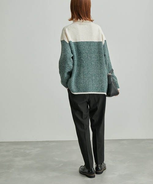 ROPE' PICNIC（ロペピクニック）の「ヘリンボーンジャガードニットプルオーバー（ニット/セーター・レディース・ブラック/グリーン・38）」の6枚目の写真