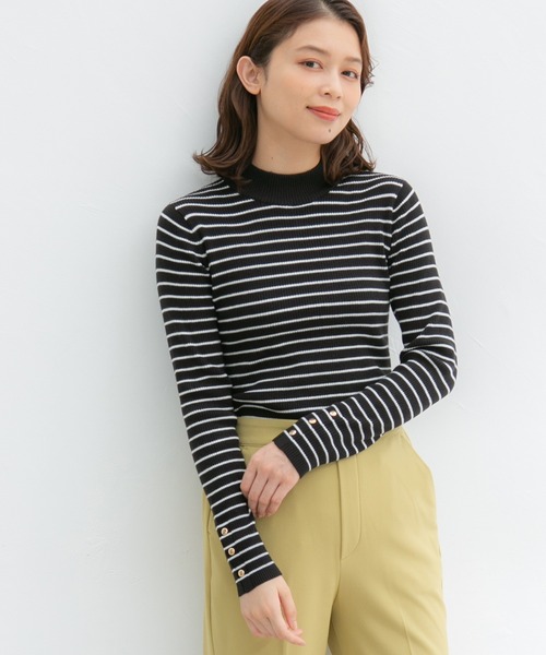 Honeys（ハニーズ）の「抗菌リブハイネックニット（ニット/セーター・レディース・グリーン/ブラック×ホワイト/アイボリー/ホワイト×ブラック/ブラック/オレンジ系その他・S/M/L/LL）」の7枚目の写真