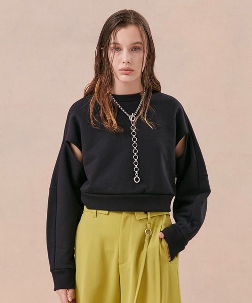 PUBLIC TOKYO（パブリックトウキョウ）の「ショルダースリットショートスウェット（スウェット・レディース・アイボリー/ブラック/ベージュ/ライム・FREE）」の2枚目の写真