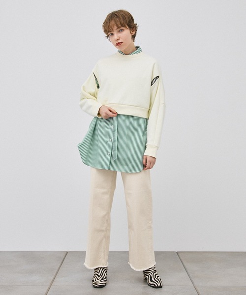 PUBLIC TOKYO（パブリックトウキョウ）の「ショルダースリットショートスウェット（スウェット・レディース・アイボリー/ブラック/ベージュ/ライム・FREE）」の13枚目の写真