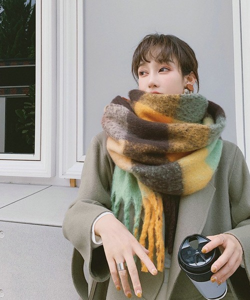 セール】ボリュームフリンジチェックマフラー（マフラー）｜Chaco