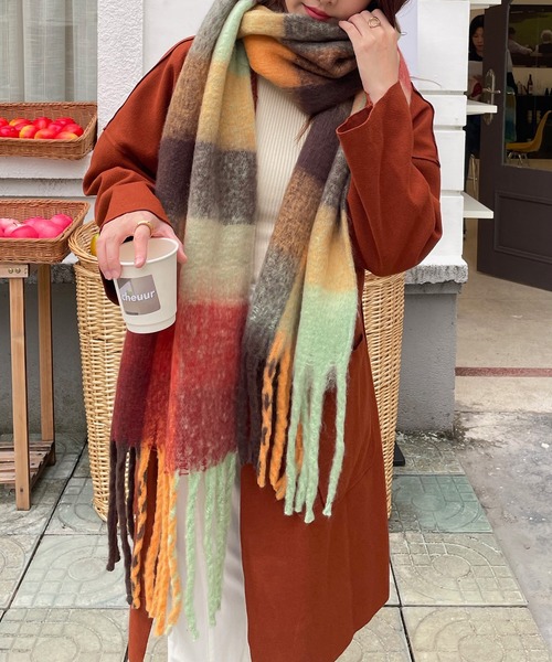 セール】ボリュームフリンジチェックマフラー（マフラー）｜Chaco