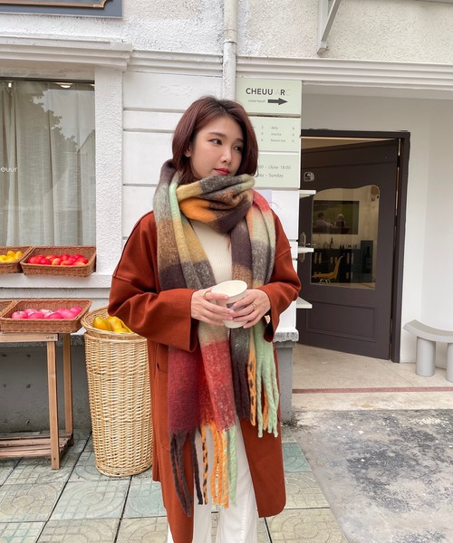 セール】ボリュームフリンジチェックマフラー（マフラー）｜Chaco