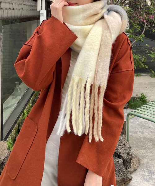 セール】ボリュームフリンジチェックマフラー（マフラー）｜Chaco