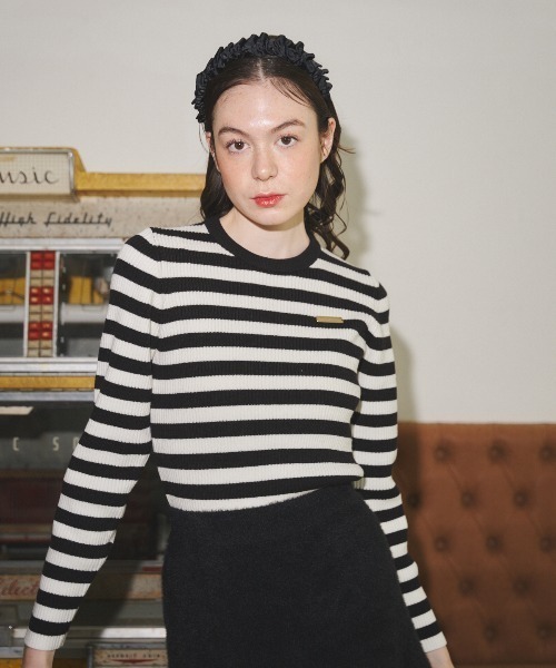 MIRO AMURETTE（ミロアミュレット）の「miro border rib knit/ボーダーリブニット（ニット/セーター・レディース・ベージュ/ブラック・FREE）」の3枚目の写真