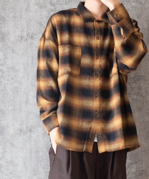 Ritzy（リッツィー）の「オンプレチェック ワークシャツLS レディース メンズ（Tシャツ/カットソー・メンズ・ネイビー/ブラウン/ブラック・MEDIUM/LARGE/X-LARGE）」の3枚目の写真