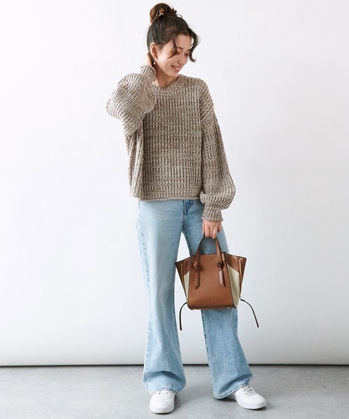 STYLEBLOCK(スタイルブロック)の「ショート丈MIXニットトップス(ニット/セーター・レディース・チャコールグレー/ブルー/モカ・FREE)」の8枚目の写真