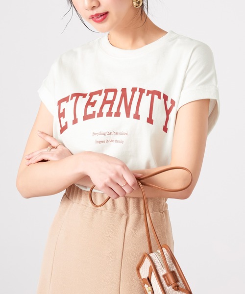 CHAN ME（チャンミ）の「綿100％カレッジロゴフレンチスリーブTシャツ（Tシャツ/カットソー・レディース・グリーン系その他/レッド系その他/ブラック/ホワイト/オレンジ系その他・MEDIUM/LARGE/X-LARGE）」の4枚目の写真
