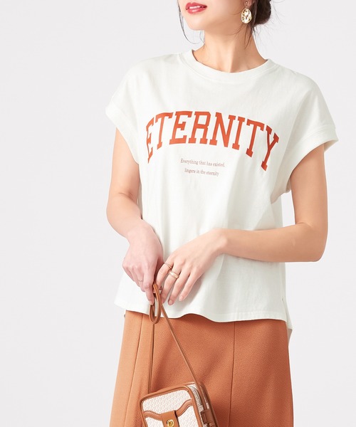 CHAN ME（チャンミ）の「綿100％カレッジロゴフレンチスリーブTシャツ（Tシャツ/カットソー・レディース・グリーン系その他/レッド系その他/ブラック/ホワイト/オレンジ系その他・MEDIUM/LARGE/X-LARGE）」の5枚目の写真