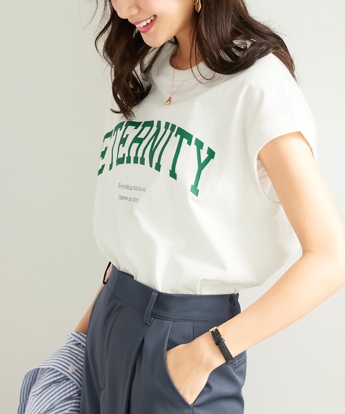 CHAN ME（チャンミ）の「綿100％カレッジロゴフレンチスリーブTシャツ（Tシャツ/カットソー・レディース・グリーン系その他/レッド系その他/ブラック/ホワイト/オレンジ系その他・MEDIUM/LARGE/X-LARGE）」の7枚目の写真