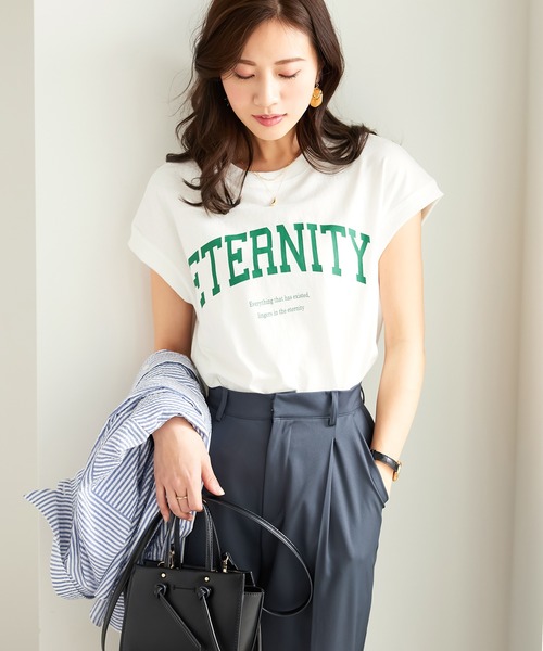 CHAN ME（チャンミ）の「綿100％カレッジロゴフレンチスリーブTシャツ（Tシャツ/カットソー・レディース・グリーン系その他/レッド系その他/ブラック/ホワイト/オレンジ系その他・MEDIUM/LARGE/X-LARGE）」の8枚目の写真