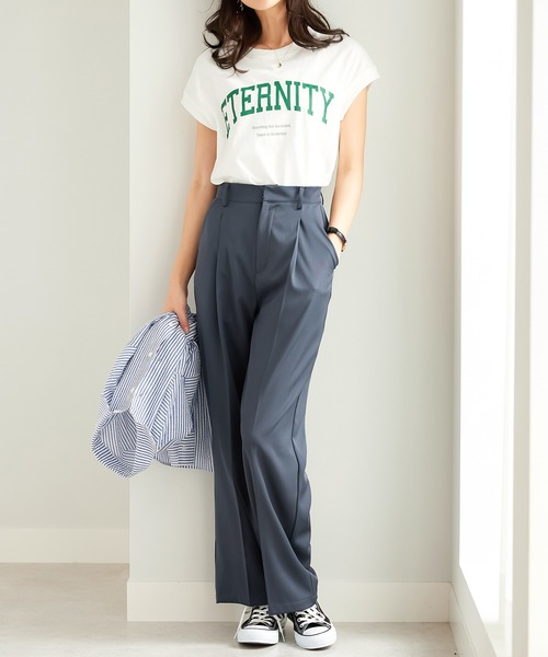 CHAN ME（チャンミ）の「綿100％カレッジロゴフレンチスリーブTシャツ（Tシャツ/カットソー・レディース・グリーン系その他/レッド系その他/ブラック/ホワイト/オレンジ系その他・MEDIUM/LARGE/X-LARGE）」の12枚目の写真