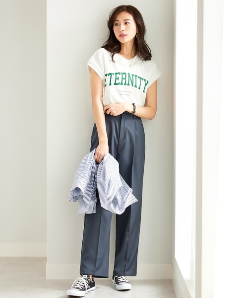 CHAN ME（チャンミ）の「綿100％カレッジロゴフレンチスリーブTシャツ（Tシャツ/カットソー・レディース・グリーン系その他/レッド系その他/ブラック/ホワイト/オレンジ系その他・MEDIUM/LARGE/X-LARGE）」の13枚目の写真