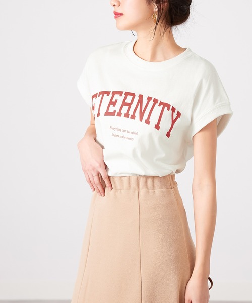 CHAN ME（チャンミ）の「綿100％カレッジロゴフレンチスリーブTシャツ（Tシャツ/カットソー・レディース・グリーン系その他/レッド系その他/ブラック/ホワイト/オレンジ系その他・MEDIUM/LARGE/X-LARGE）」の14枚目の写真