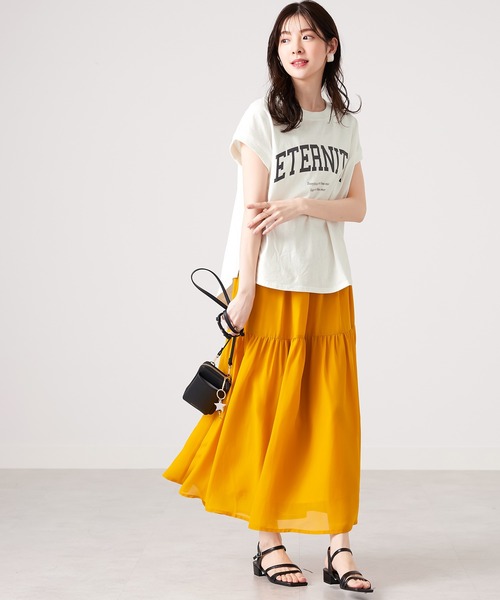 CHAN ME（チャンミ）の「綿100％カレッジロゴフレンチスリーブTシャツ（Tシャツ/カットソー・レディース・グリーン系その他/レッド系その他/ブラック/ホワイト/オレンジ系その他・MEDIUM/LARGE/X-LARGE）」の18枚目の写真