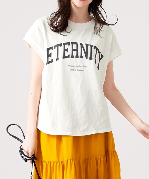 CHAN ME（チャンミ）の「綿100％カレッジロゴフレンチスリーブTシャツ（Tシャツ/カットソー・レディース・グリーン系その他/レッド系その他/ブラック/ホワイト/オレンジ系その他・MEDIUM/LARGE/X-LARGE）」の21枚目の写真