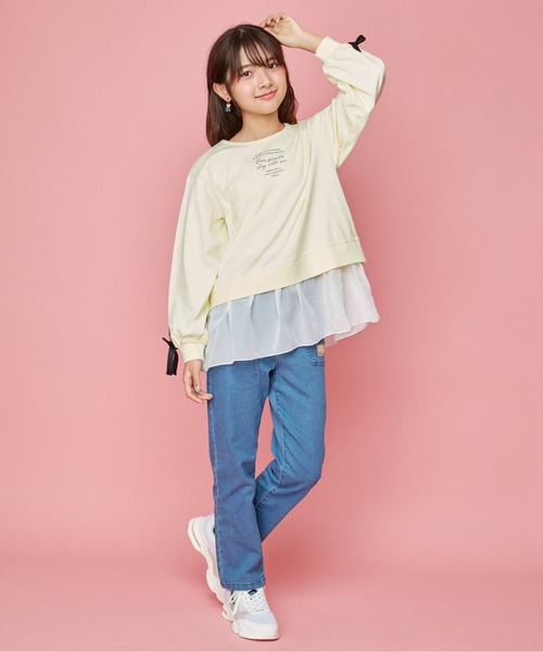 JENNI love(ジェニィラブ)の「サス付きバックリボンロングパンツ(デニムパンツ・キッズ・ブラック/ベージュ/サックスブルー/ブルー・130cm/140cm/150cm/160cm)」の13枚目の写真