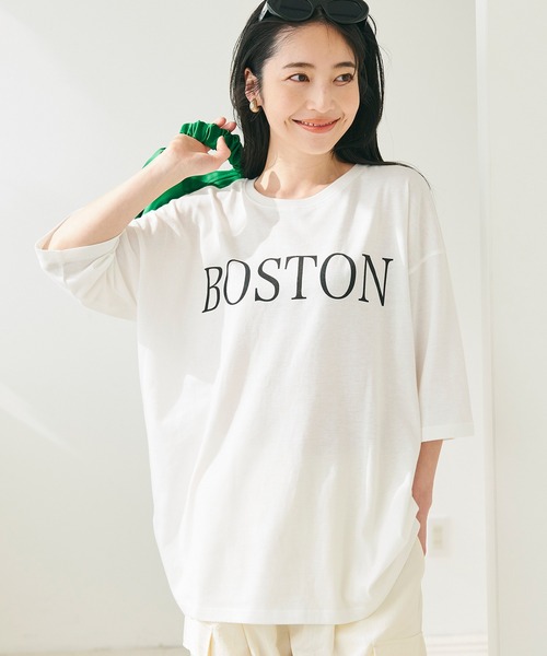 coca（coca）（コカ）の「＼新色追加／ビッグシルエットプリントTシャツ（Tシャツ/カットソー・レディース・ベージュ/ネイビー/チャコール/ホワイト/E/B/D/C/F/A・ONE SIZE）」の6枚目の写真